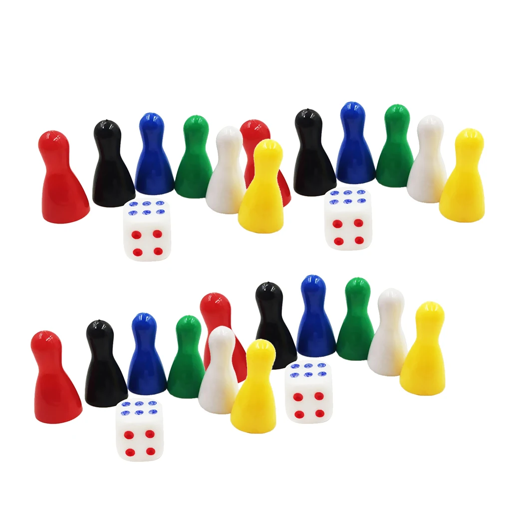 24Pcs Plastic Chessman Pawns Pieces Board Games, Human Figures Chess Game Pieces, Tabletop Markers Components(Include 4 Dice)