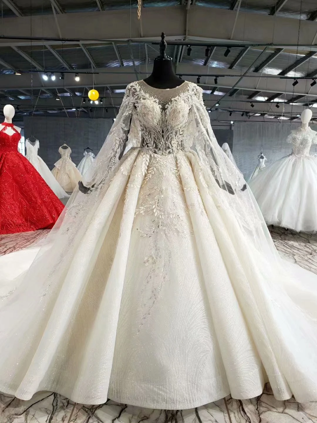 Роскошное вышитое бисером кружевное свадебное платье Vestido Novia Talla Grande Mariage с кристаллами и длинным рукавом, свадебное платье Robe De Mariee Manche Longue