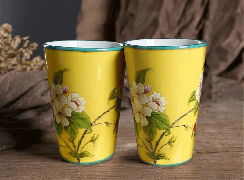 Bathroom Gargle Cups Chinese Ceramic Materials Flower and Bird Couple Toothbrush Cup Pastoral Style Wedding Gift Free Shipping