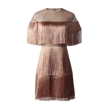 

SeeBeautiful New Fashion 2020 Autumn Summer Vintage Simple Self-cultivation Tassels O-neck Short Sleeve Dress Women W310
