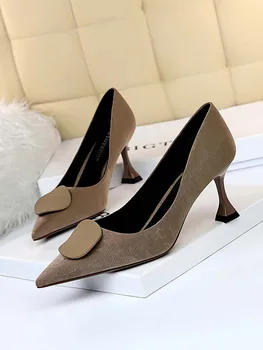 

Since documentary pure color restoring ancient ways round buckle suede shoes lighter pointed sexy show thin