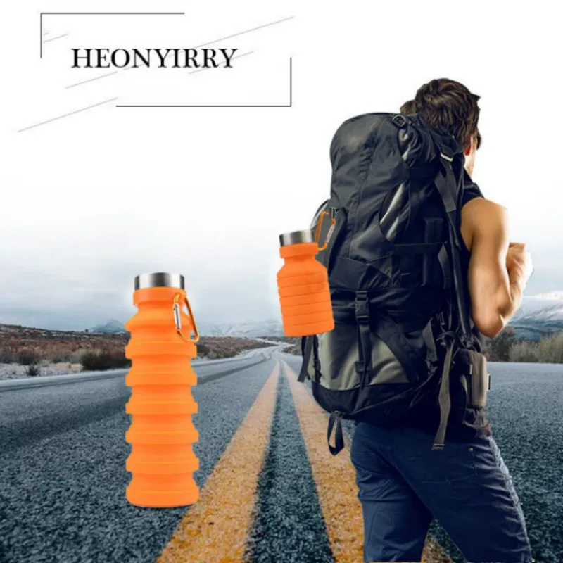 

500ML Portable Silicone Water Bottle Retractable Folding Coffee Bottle Outdoor Travel Drinking Collapsible Sport Drink Kettle