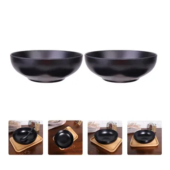 

2Pcs Japanese Style Ramen Bowls Stylish Food Container Black Noodle Bowls