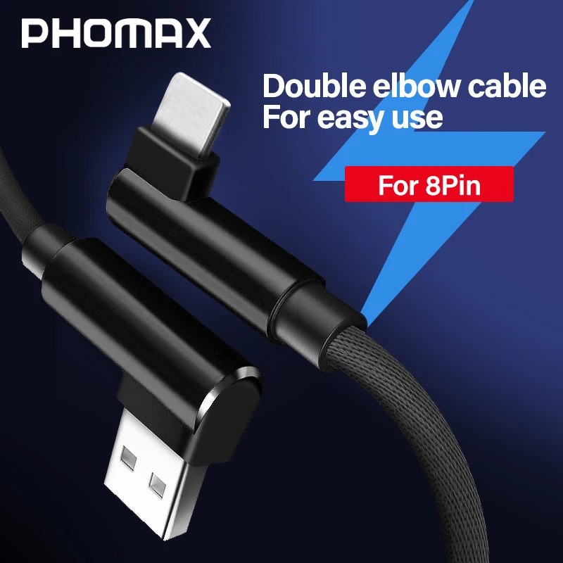 

PHOMAX 1M USB Cable 90 Degree 2.4A for iphone X XS XR Fast Charging Sync Data USB Cable For iphone xs max 8 8Plus 7 6s ipad mini