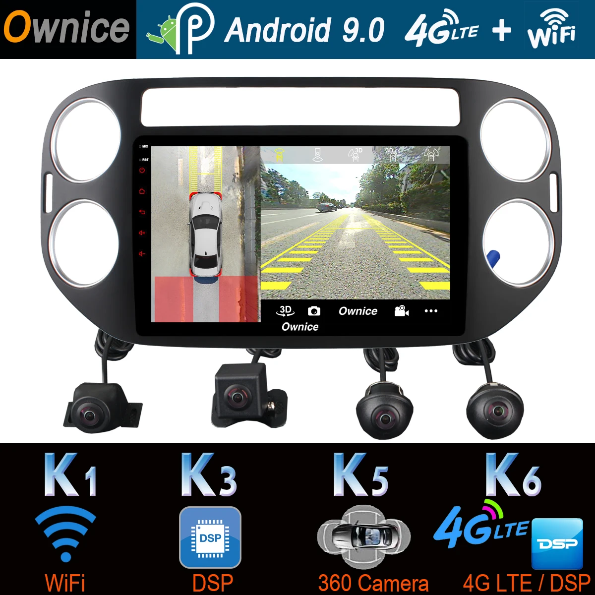 

360°4×DVR AHD Camera 4G LTE Android 9.0 8Core 4+64G SPDIF DSP CarPlay Car Multimedia GPS Radio Player for VW VW Tiguan 2010-2017