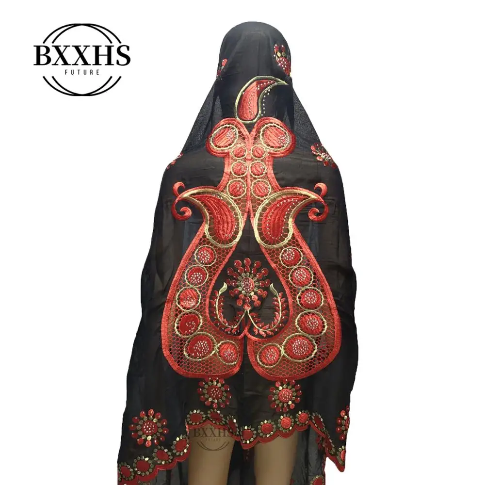 

Embroidery Scarf for Shawls Pray Headscarf High Quality African Women Scarf 100% Cotton Big Flower