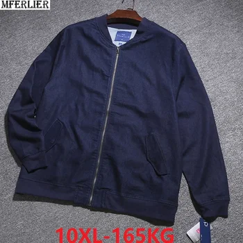 

plus size 9XL 10XL 11XL 12XL spring autumn men jackets Baseball collar man oversize fat loose home coat simple blue 150KG 160KG