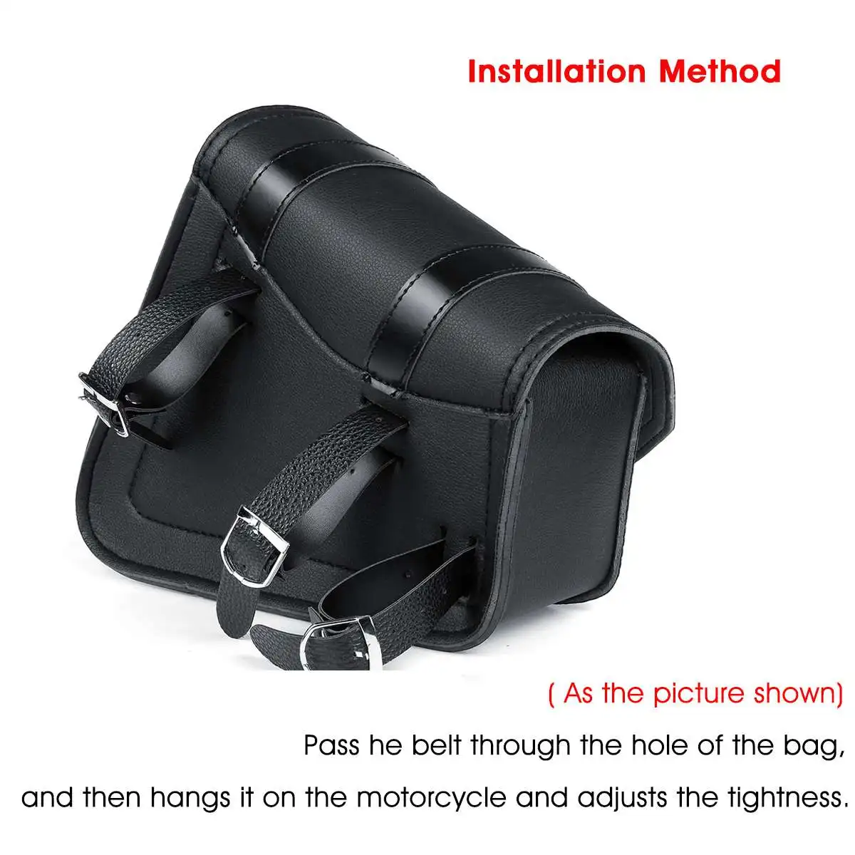 Motorcycle Saddlebags Side Tool Bag PU Leather Luggage Saddle Bag Pouch Black Universal