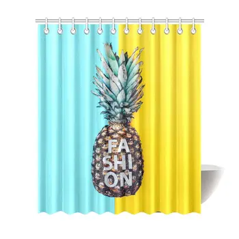 

Fashion Bright Pineapple Fruit Waterproof Shower Curtain Decor, Fruit Pineapple Fabric Bathroom Set with Hooks, 72(Wide) x