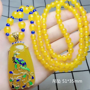 

Natural yellow peacock round beads green jade pendant with 925 sterling silver pendants necklaces add chain jade jewelry