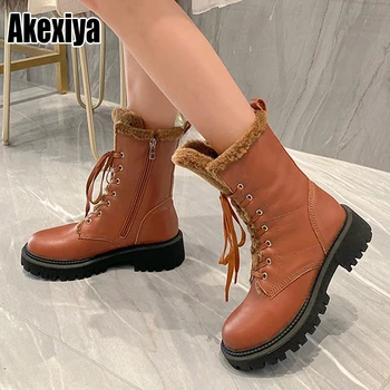 

INS HOT Women ankle boots cowhide upper shoes autumn and winter ladies boots Lace up short boots snow boots p398
