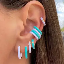 INS Style Hot Oil Painting Earrings Simple Solid Color Zircon Earrings Pure Copper Gold Plated Earrings Wholesale2021