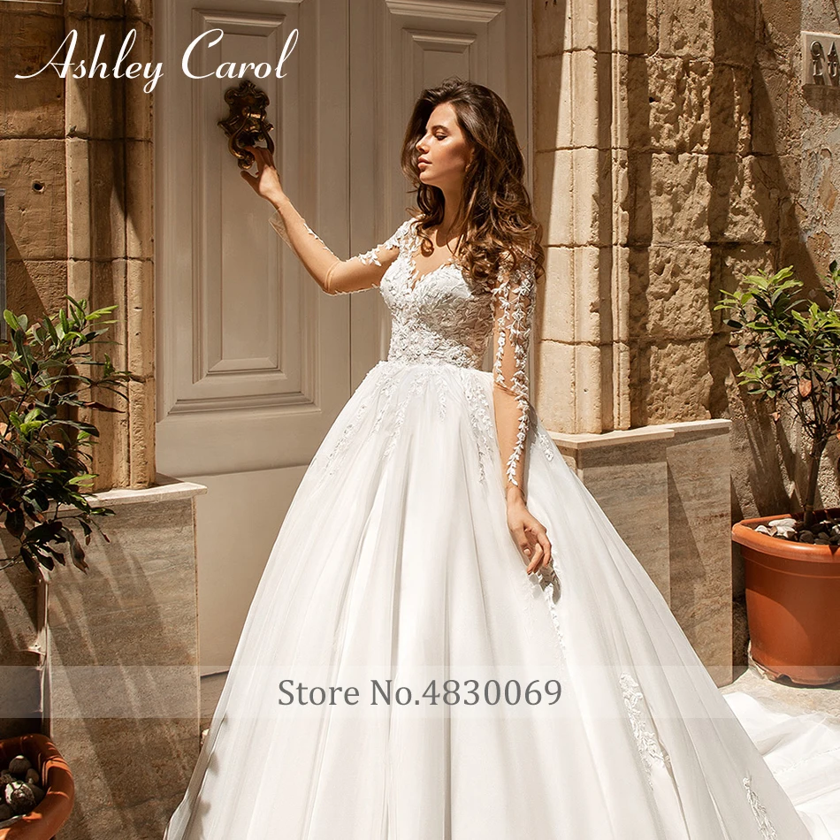 Ashley Carol сексуальное бальное платье с v-образным вырезом Свадебное платье с длинным рукавом романтическое вышитое бисером платье невесты свадебное платье принцессы