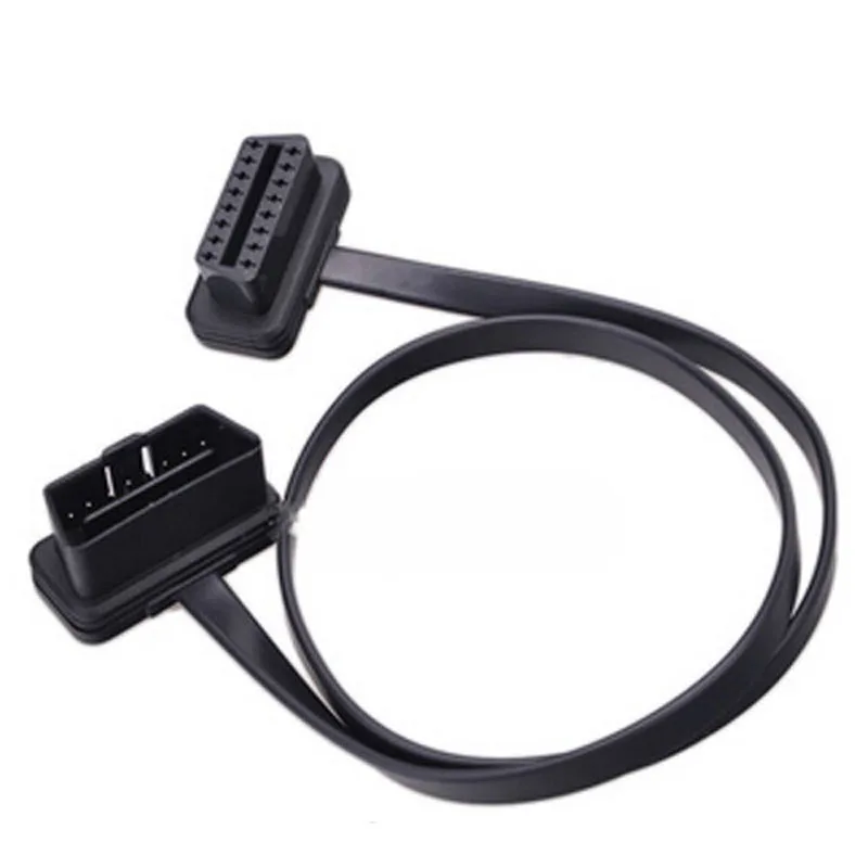 Высококачественный 1,5 м плоский тонкий как лапша OBD 2 OBDII 16Pin ELM327 Мужской и Женский Удлинительный кабель Локоть L Тип Удлинительный кабель