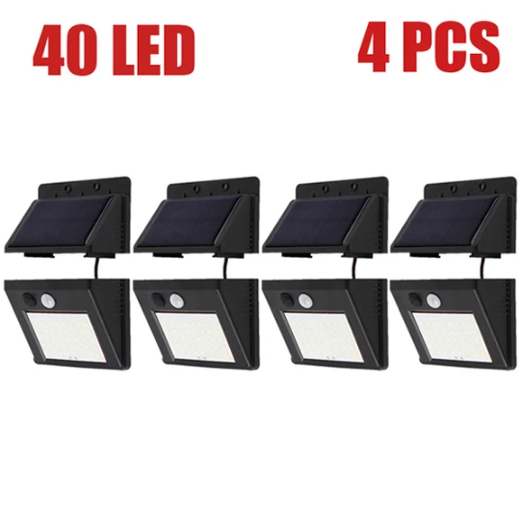 40LED Split X 4 Низкая мощность, высокая яркость, светодиодный светильник на солнечной батарее, уличный солнечный светильник, 3 режима преобразования, долговечный настенный светильник, водонепроницаемый - Испускаемый цвет: 40LED Split X 4