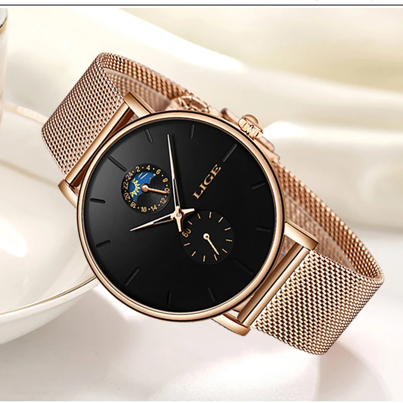 

LIGE Womens Watches Top Brand Luxury Waterproof Watch Fashion Ladies Stainless Steel Ultra-Thin Casual Wrist Watch Quartz Clock