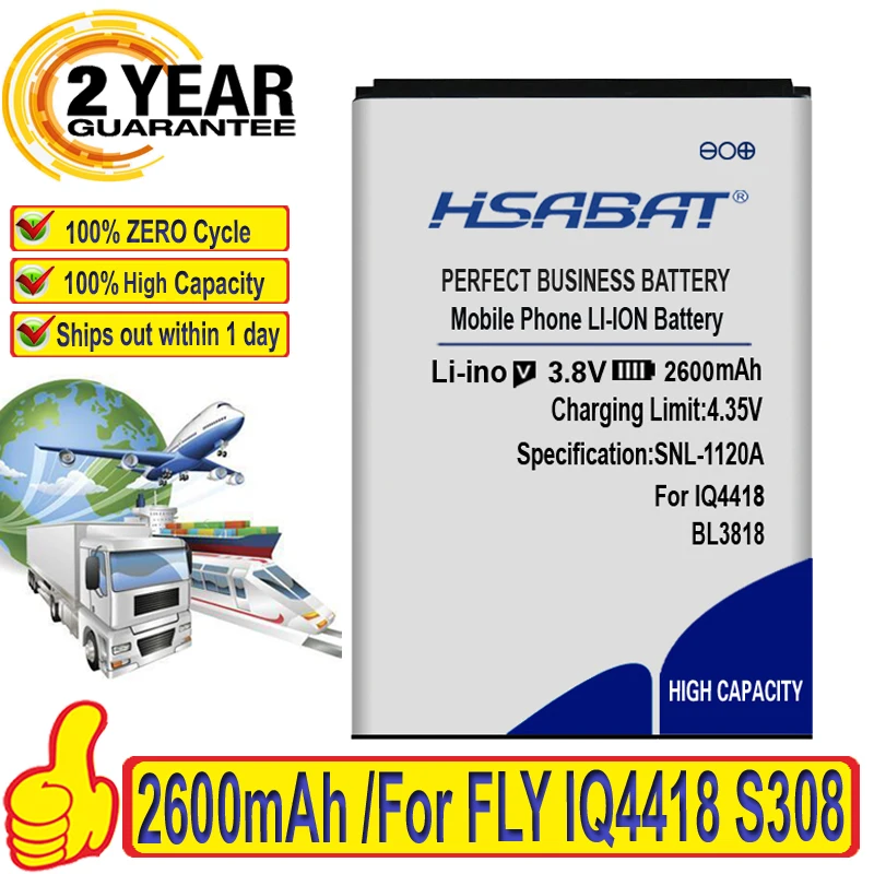 Аккумулятор HSABAT для FLY IQ4418 IQ 4418 ERA Style 4 BL 3818 / Micromax S308 2600 мАч|battery for|battery for flybl |