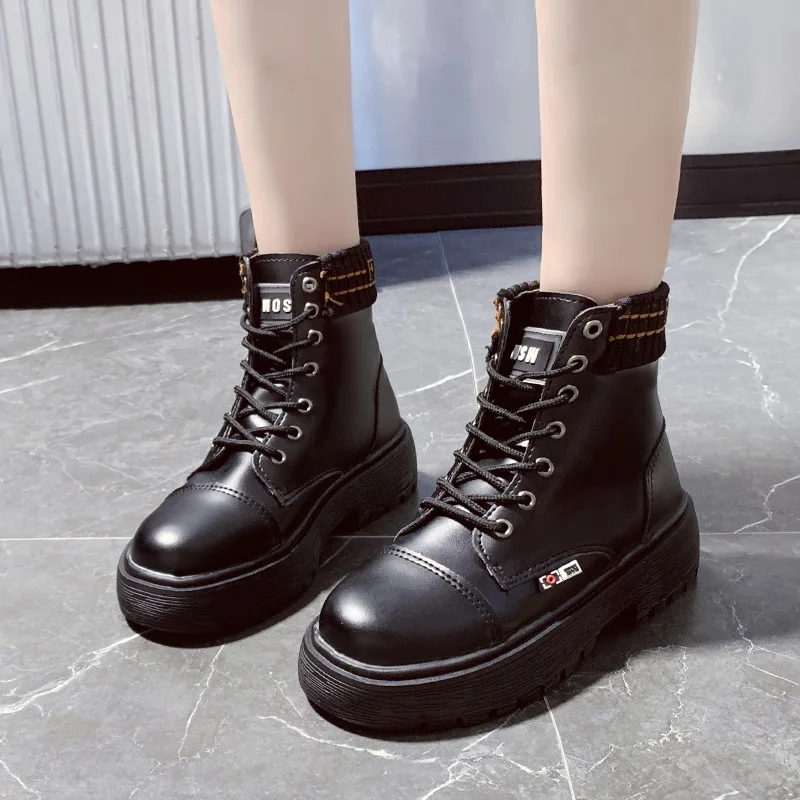 

Autumn And Winter Chunky-Heel Waterproof Platform Casual Ankle Boots Yarn Revers Comfortable Martin Boots Women's Semi-high Heel