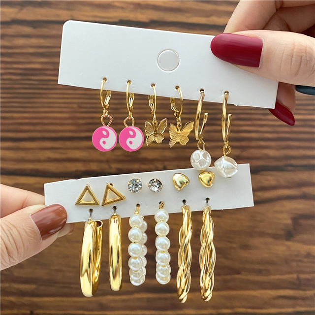 Bohemian Colorful Resin Acrylic Hoop Earrings Set For Women Trendy Gold Color Pearl Hoop Earrings Brincos Party Jewelry