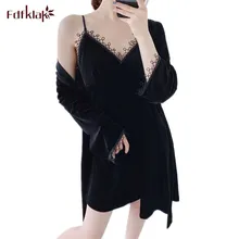 Fdfklak, сексуальная пижама, женский халат, новинка, Золотой бархатный халат, набор, v-образный вырез, слинг, ночное белье, халаты, Женский Повседневный Халат