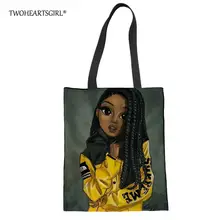 Черная Женская Сумка-тоут в Африканском и американском стиле, Повседневная сумка на плечо для девочек, складные многоразовые женские пляжная сумка для покупок