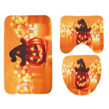 

Halloween Pumpkin Funny Toilet Mat Floor Mat 3 Set Of Absorbent Bathroom Mat S2 Non-Slip Printing Pattern Diy Bathroom Carpet