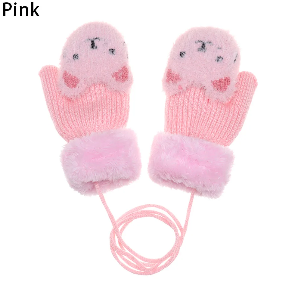 pink Новые детские перчатки с милым медведем из мультфильма для детей возрастом от 2 до 7 лет зимние детские вязаные шерстяные варежки бархатные толстые детские теплые варежки - Color: pink