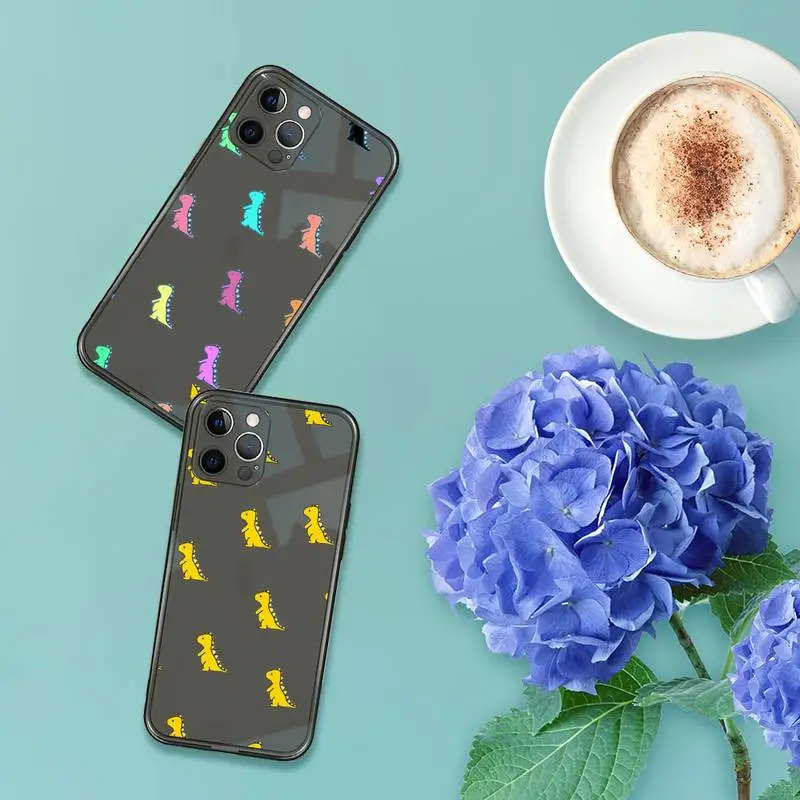 Модный чехол для телефона с милым динозавром iPhone 13 12 11 8 7 se 2020 pro X XS XR MAX Plus черный