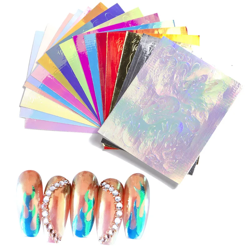 

16sheet/lot Mix color 2019 New Arrival Multicolor Nail Art Fire Stickers Professional Nail Decorations For UV Acrylic Nails
