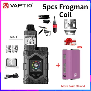 

Original Vaptio Wall Crawler KIT 80W TCR 1.3inch Screen Box Mod FROGMAN TANK 5ML 5pcs Frogman Coils Vape Without 18650 Battery