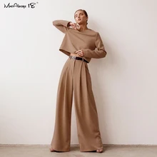 Mnealways18 Classic Wide Pants Floor-Length Pleated Loose Women Trousers Spring Wide Leg Pants Vintage Female Palazzo Pants 2021