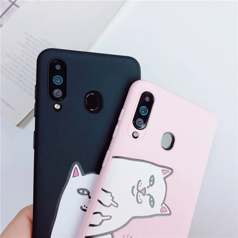 Cartoon Finger Cat Silicone Case for Samsung Galaxy A10 A20 A30 A40 A50 A60 A70 A80 M10 M20 M30 M40 A6 A8 A7 J4 J6 J8 Cover