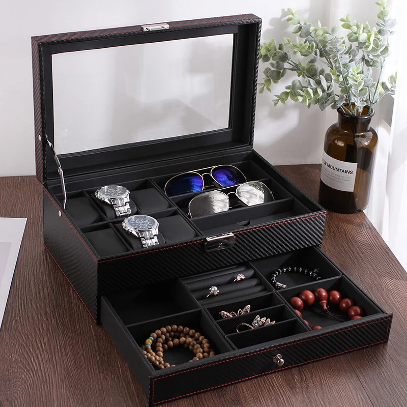 

6 Slots Watch Box Jewelry Organizer Lockable Sunglass Display Case