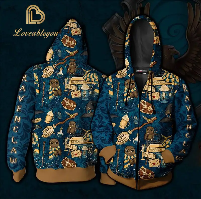 Zip Up Hoodie Маскарадный костюм волшебница Гриффиндор Слизерин толстовки Толстовка мужская женская верхняя одежда косплей костюм размера плюс S-5XL - Цвет: Zip Up Hoodie