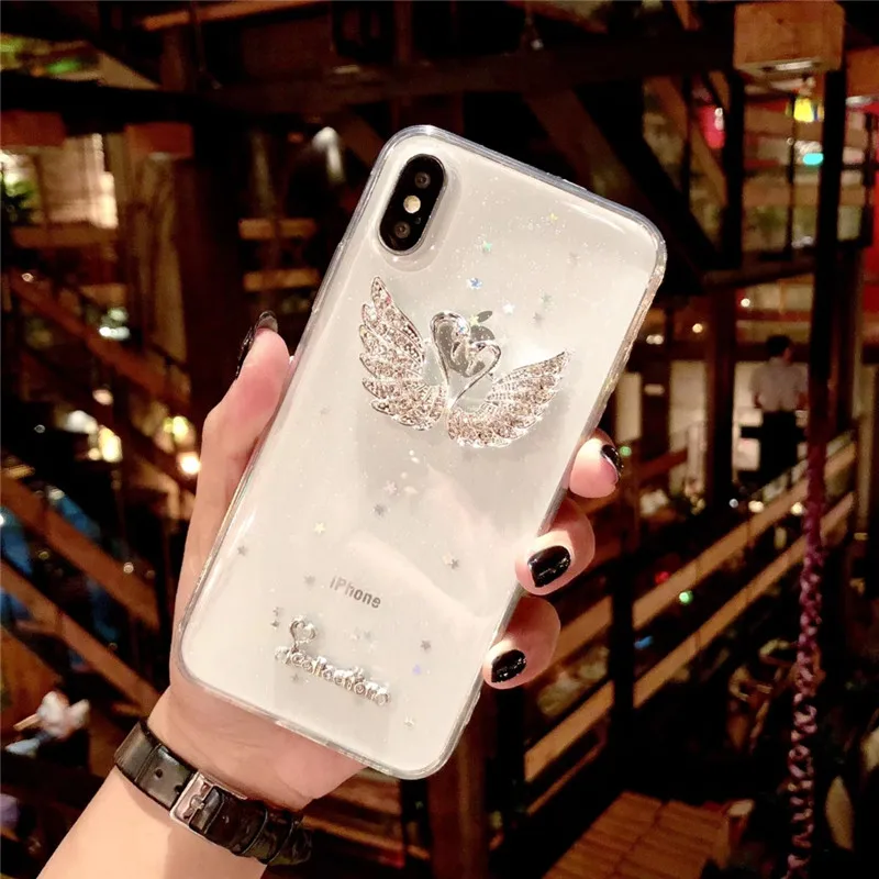 

Phone case For Xiaomi A1 A2 Lite 8 Redmi note 5 6 7 7A 9 SE A3 9T K20 Pro Cute 3D glitter love swan heart soft Clear Back cover