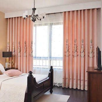 

European Style Curtains for Living Dining Room Bedroom Embroidery Curtains Pink Girl Room Curtain Finished Product Customization