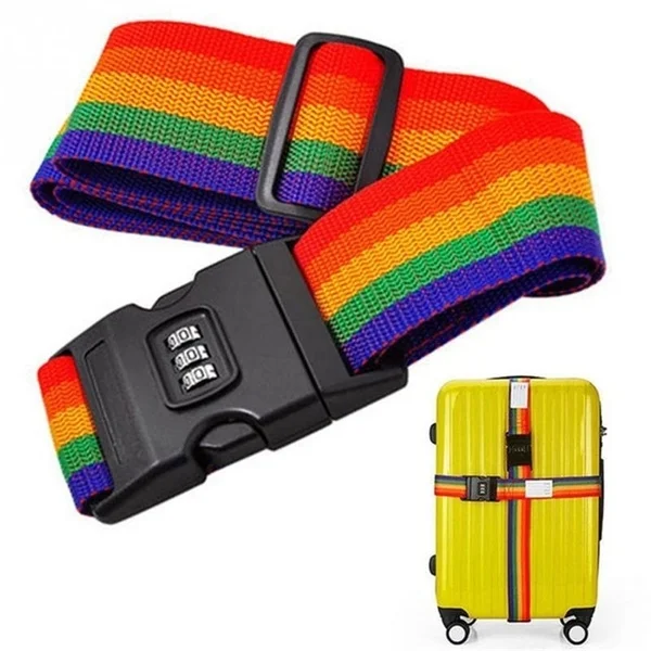 baggage Belt Travel Rainbow Adjustable Luggage Suitcase Strap with Coded Lock Secure Lock Safe 1.7m Belt Strap