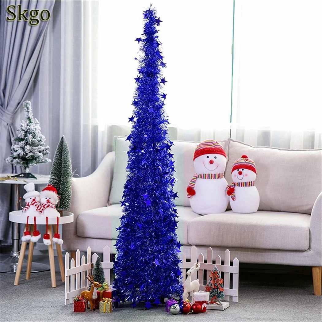 Retractil Plegable Arbol De Navidad Interior Exterior Hogar Oficina Decoracion Plata Azul Rojo Dorado Verde Arboles Aliexpress