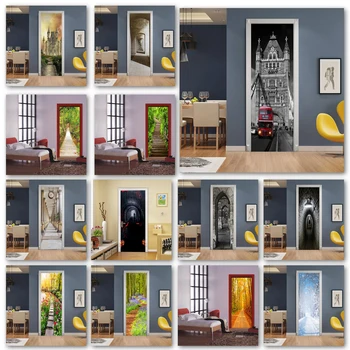 

Home Decorative Door Poster Four Seasons Printed 3D Door Sticker The Way To The Distance Wallpaper For Living Room Bedroom Vinyl
