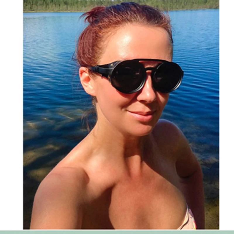 Eyecrafters 2021 Vintage Männer Steampunk Brille Sonnenbrille Frauen Retro Shades Mode Leder mit Seitenschilde Runde Sonne_voghion.com