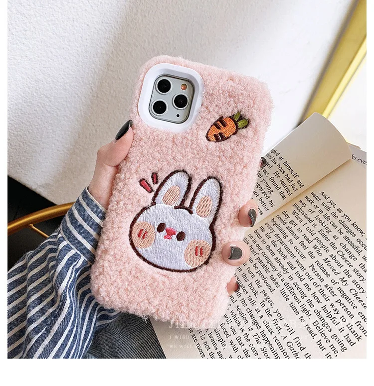 Роскошный теплый плюшевый чехол Gimfun с вышивкой для Iphone 11 Pro Max, мягкий ТПУ чехол с мультяшным кроликом медведем для Iphone Xr Xs Max 8 67 Plus