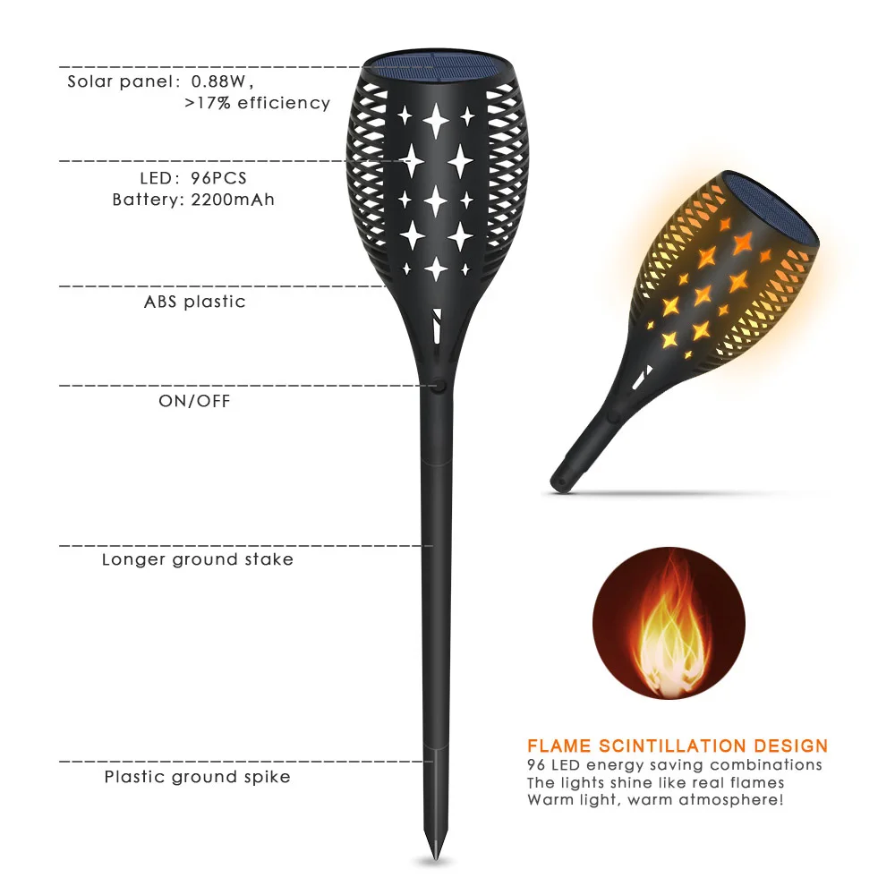 Flame Lights Star Pattern Household Accessory Backyard Patio Lighting Fixture Lawn Light Bright Solar Powered Garden Pathways