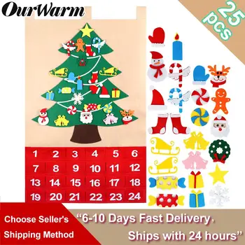 

OurWarm Felt DIY Christmas Tree Advent Calendar Birthday Advent Calendar Fabric Advent Calendar with Pockets 2018 New Year Decor