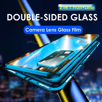 

Double Sided Metal Magnetic Adsorption Case For Huawei P40 P30 Mate 20 30 Pro P40 P30 Lite Camera Lens Glass Cover Magnet Case