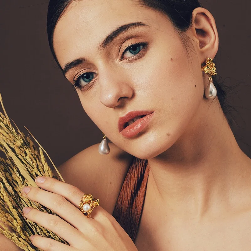 Латунные складные серьги с искусственным жемчугом Женские Ювелирные изделия в