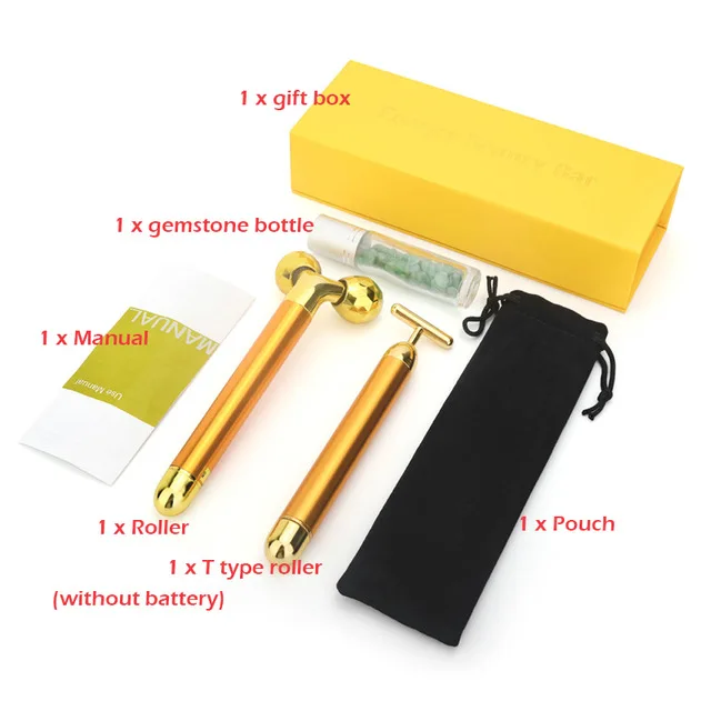 24k Gold Energy beauty Bar Набор 3D Вибрационный массажер для лица, массажер для лица, палочка для ухода за кожей, роликовая палочка для подтяжки лица, инструменты для красоты - Цвет: Beauty Bar Set