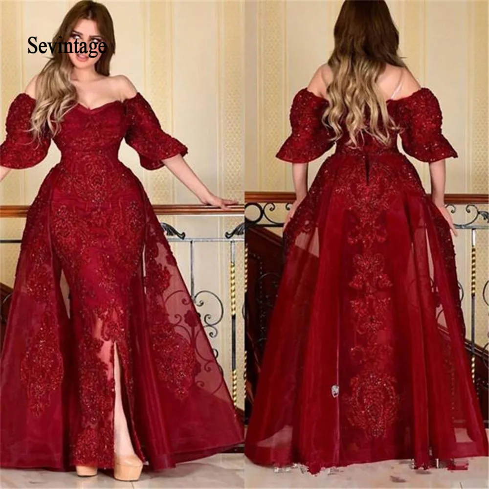 Sevintage 2020 красные вечерние платья русалки с пышными короткими рукавами арабские