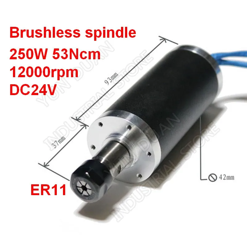 250W 53Ncm DC24V Brushless spindle 42mm motor& driver& power supply & Speed indicator & Potentiometer & ER11 Collets Match MACH3
