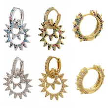 Маленькие серьги-кольца для женщин, многослойная серьга с шестерней, с заклепками, радужные CZ ювелирные изделия, золотой, серебряный цвет, круглые обручи, 1 штука