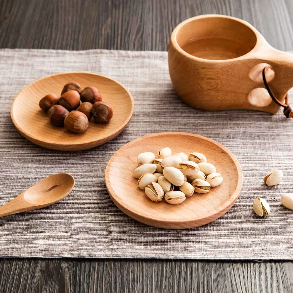 

1PC Eco-friendly Snack Plate Round Wooden Cake Fruits Dish Dessert Service Tray Wood Sushi Board Party Tableware